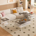 Table basse et tables d'appoint en verre trempé gris, ensemble 3 pièces, 4 à 6 personnes