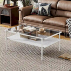 Table basse et tables d'appoint en verre trempé gris, ensemble 3 pièces, 4 à 6 personnes