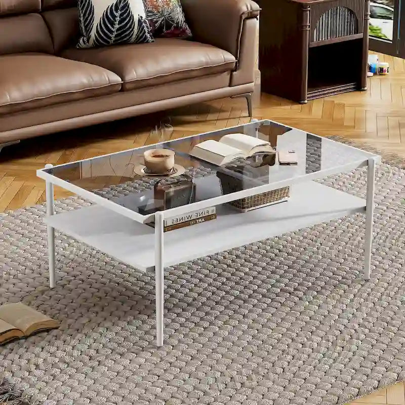 Table basse et tables d'appoint en verre trempé gris, ensemble 3 pièces, 4 à 6 personnes
