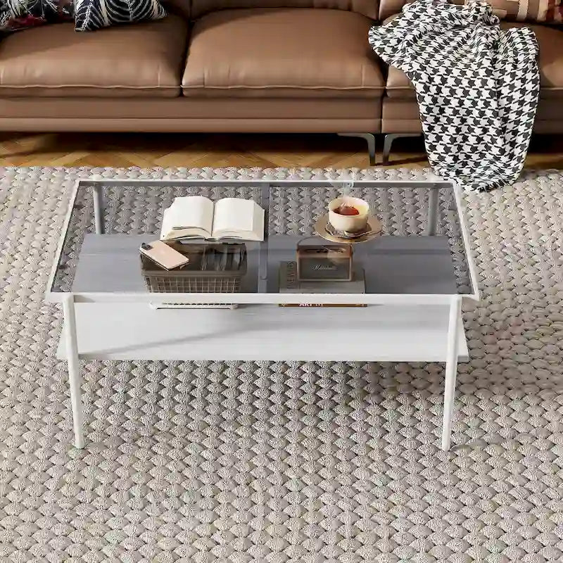 Table basse et tables d'appoint en verre trempé gris, ensemble 3 pièces, 4 à 6 personnes
