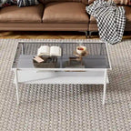 Table basse et tables d'appoint en verre trempé gris, ensemble 3 pièces, 4 à 6 personnes