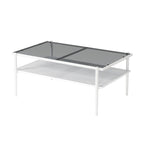 Table basse et tables d'appoint en verre trempé gris, ensemble 3 pièces, 4 à 6 personnes