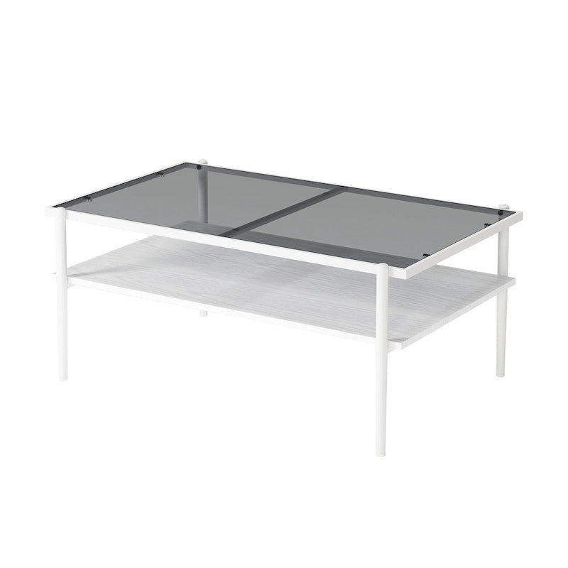 Table basse et tables d'appoint en verre trempé gris, ensemble 3 pièces, 4 à 6 personnes
