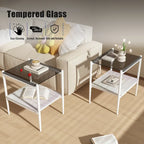 Table basse et tables d'appoint en verre trempé gris, ensemble 3 pièces, 4 à 6 personnes