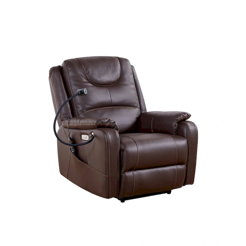 Fauteuil inclinable électrique en éco-cuir marron/noir avec massage et chauffage, pour 1 personne