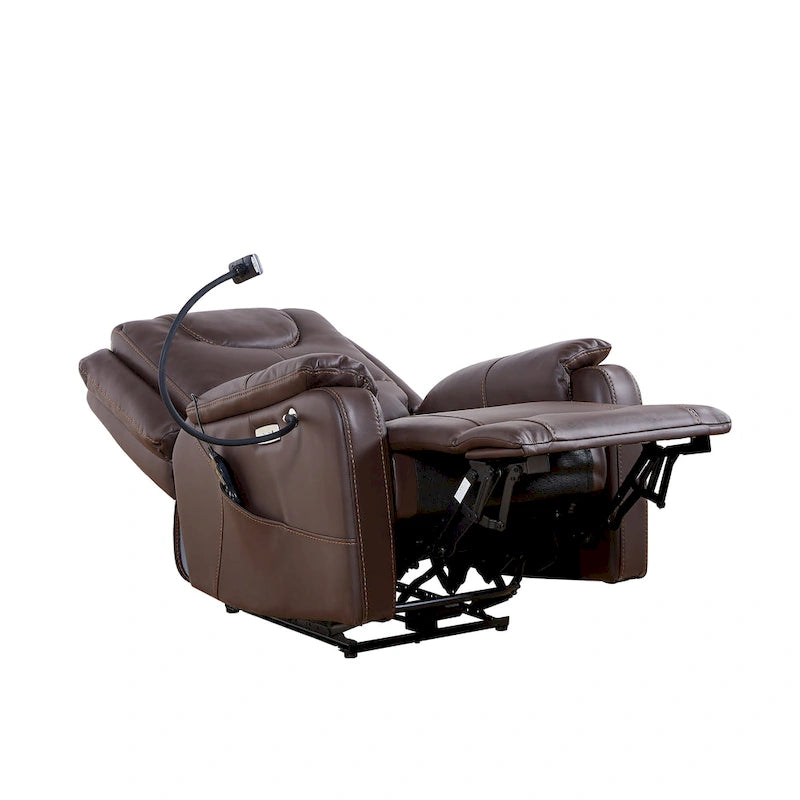 Fauteuil inclinable électrique en éco-cuir marron/noir avec massage et chauffage, pour 1 personne
