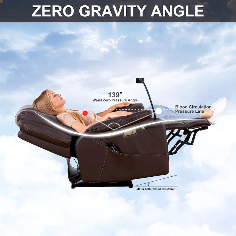 Fauteuil inclinable électrique en éco-cuir marron/noir avec massage et chauffage, pour 1 personne