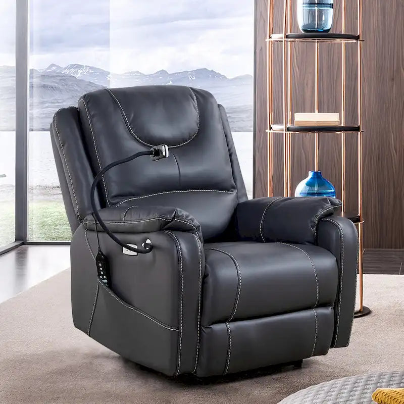 Fauteuil inclinable électrique en éco-cuir marron/noir avec massage et chauffage, pour 1 personne