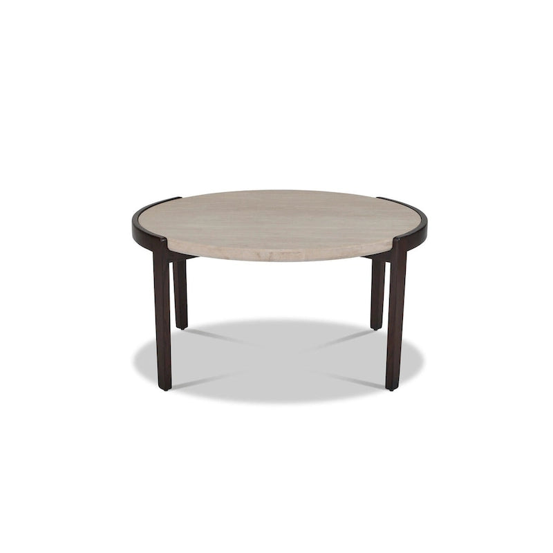 Table basse ronde à plateau en bois marron, 89 cm (diam.) × 46 cm (H)