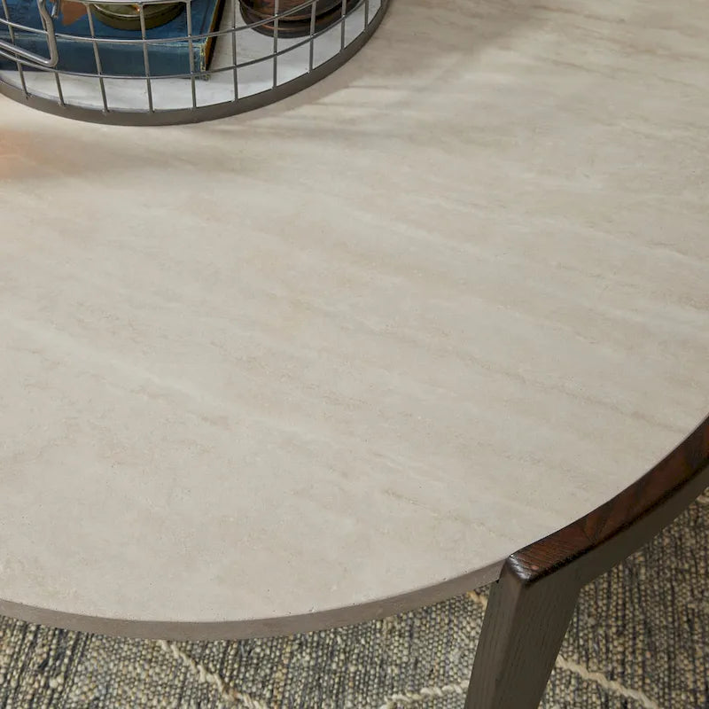 Table basse ronde à plateau en bois marron, 89 cm (diam.) × 46 cm (H)