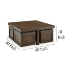 Table basse à cocktail marron et gris avec 4 poufs gigognes