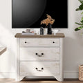 Meuble TV blanc de style rustique avec 3 tiroirs, pour 1 à 2 personnes