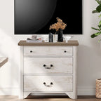 Meuble TV blanc de style rustique avec 3 tiroirs, pour 1 à 2 personnes