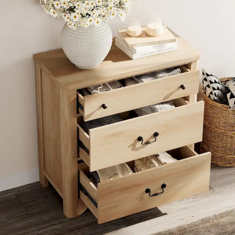 Meuble TV blanc de style rustique avec 3 tiroirs, pour 1 à 2 personnes