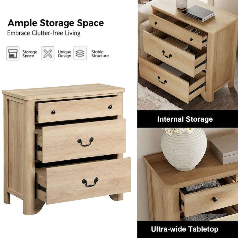 Meuble TV blanc de style rustique avec 3 tiroirs, pour 1 à 2 personnes