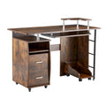 Bureau d'ordinateur incurvé brun antique avec tablette coulissante pour clavier – Une personne