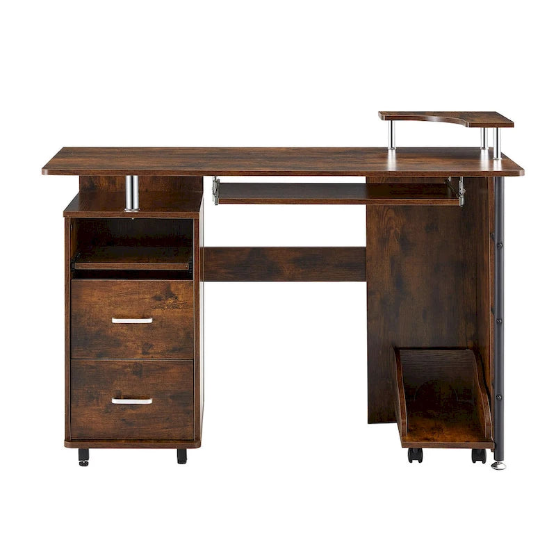 Bureau d'ordinateur incurvé brun antique avec tablette coulissante pour clavier – Une personne