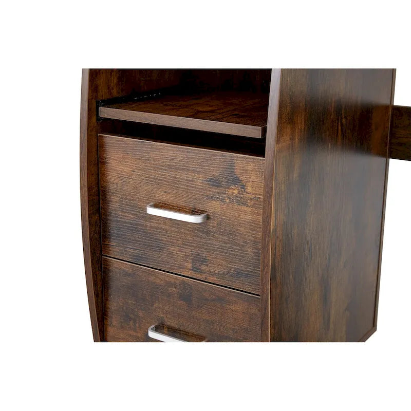 Bureau d'ordinateur incurvé brun antique avec tablette coulissante pour clavier – Une personne