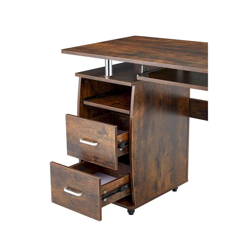 Bureau d'ordinateur incurvé brun antique avec tablette coulissante pour clavier – Une personne