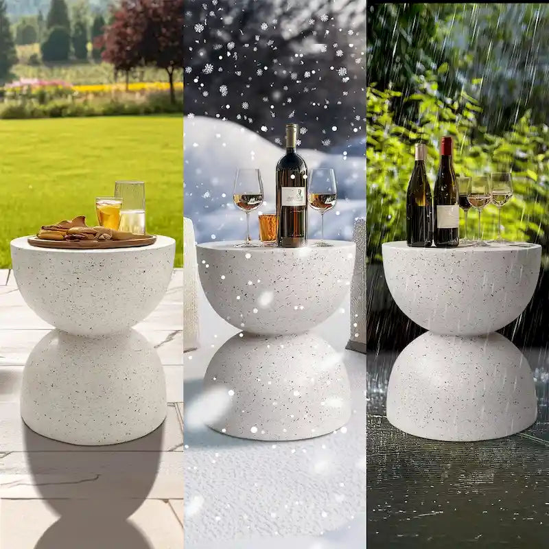 Table d'appoint en béton blanc aspect graphite, siège 1 personne, intérieur extérieur