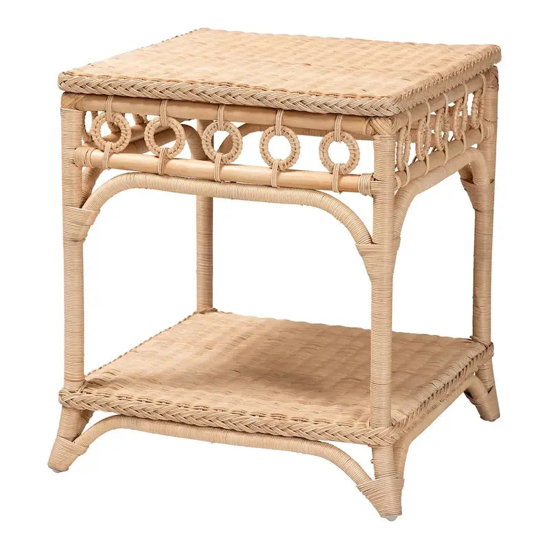 Table d'appoint en rotin brun naturel avec étagère — 1 personne