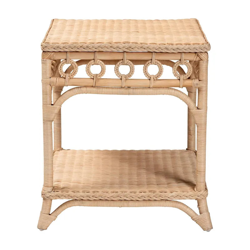 Table d'appoint en rotin brun naturel avec étagère — 1 personne