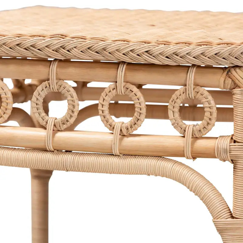 Table d'appoint en rotin brun naturel avec étagère — 1 personne