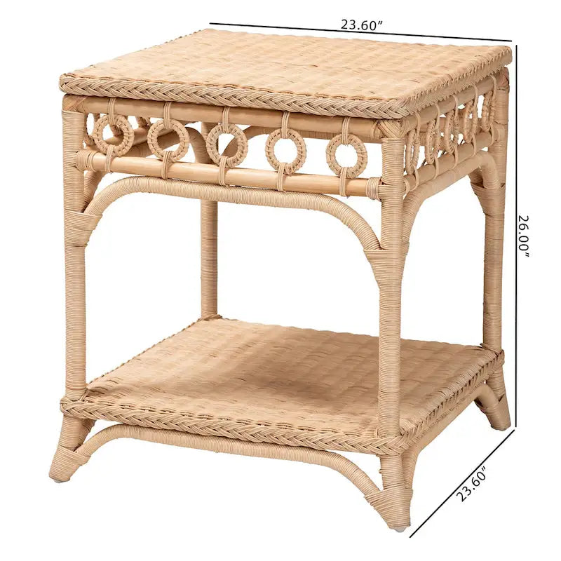 Table d'appoint en rotin brun naturel avec étagère — 1 personne