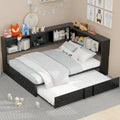 Lit banquette noir en métal avec lit gigogne double, armoires de rangement et chargement USB