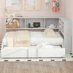Lit banquette noir en métal avec lit gigogne double, armoires de rangement et chargement USB