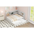 Lit banquette noir en métal avec lit gigogne double, armoires de rangement et chargement USB