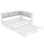 Lit banquette noir en métal avec lit gigogne double, armoires de rangement et chargement USB