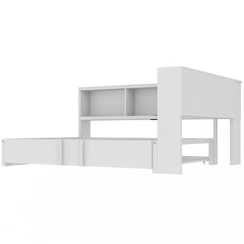 Lit banquette noir en métal avec lit gigogne double, armoires de rangement et chargement USB
