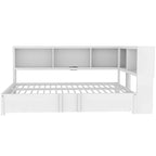 Lit banquette noir en métal avec lit gigogne double, armoires de rangement et chargement USB