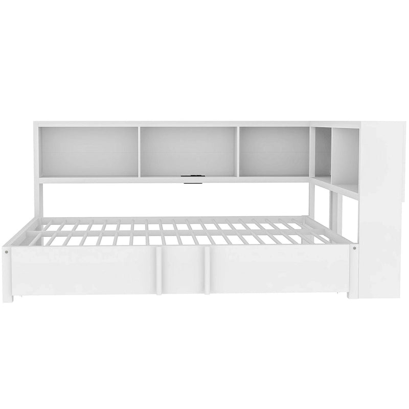 Lit banquette noir en métal avec lit gigogne double, armoires de rangement et chargement USB