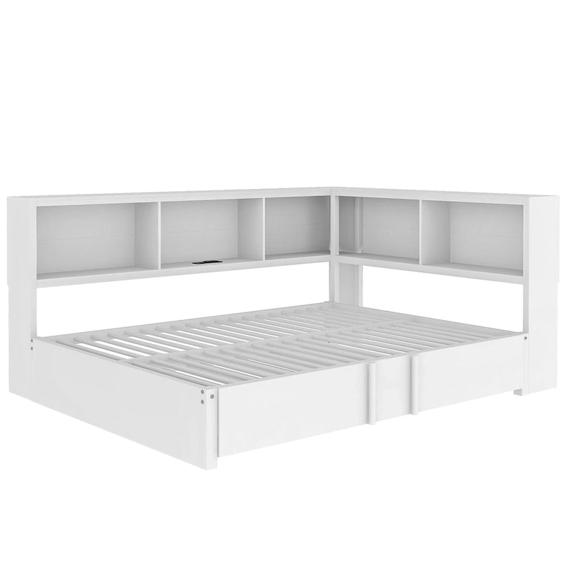 Lit banquette noir en métal avec lit gigogne double, armoires de rangement et chargement USB