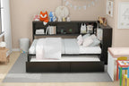 Lit banquette noir en métal avec lit gigogne double, armoires de rangement et chargement USB