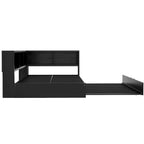 Lit banquette noir en métal avec lit gigogne double, armoires de rangement et chargement USB