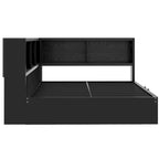 Lit banquette noir en métal avec lit gigogne double, armoires de rangement et chargement USB