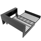 Lit banquette noir en métal avec lit gigogne double, armoires de rangement et chargement USB