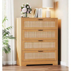 Commode 4 tiroirs en rotin blanc / naturel / noir, 1 personne