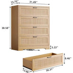 Commode 4 tiroirs en rotin blanc / naturel / noir, 1 personne