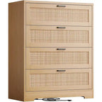 Commode 4 tiroirs en rotin blanc / naturel / noir, 1 personne