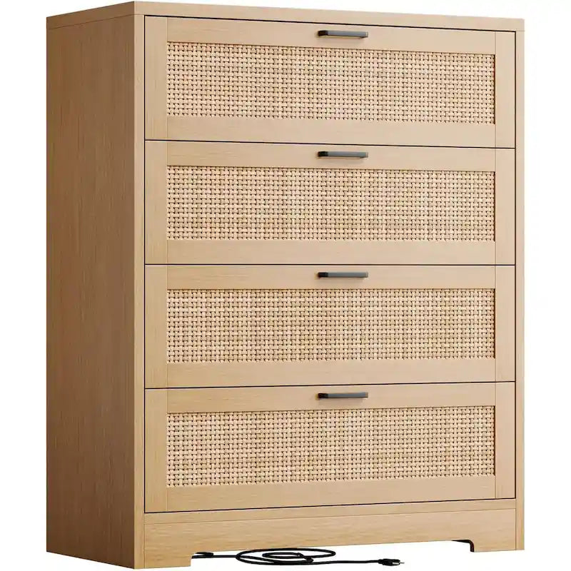 Commode 4 tiroirs en rotin blanc / naturel / noir, 1 personne