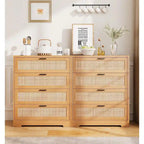 Commode 4 tiroirs en rotin blanc / naturel / noir, 1 personne