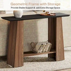 Console noire et noyer avec étagère de rangement, 119 cm de large