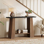 Console noire et noyer avec étagère de rangement, 119 cm de large