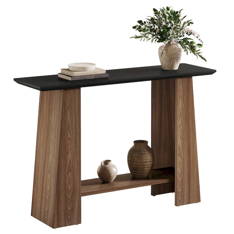 Console noire et noyer avec étagère de rangement, 119 cm de large