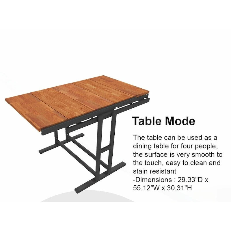 Table de salle à manger convertible en étagère en bois, 4 places