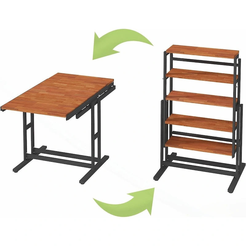 Table de salle à manger convertible en étagère en bois, 4 places